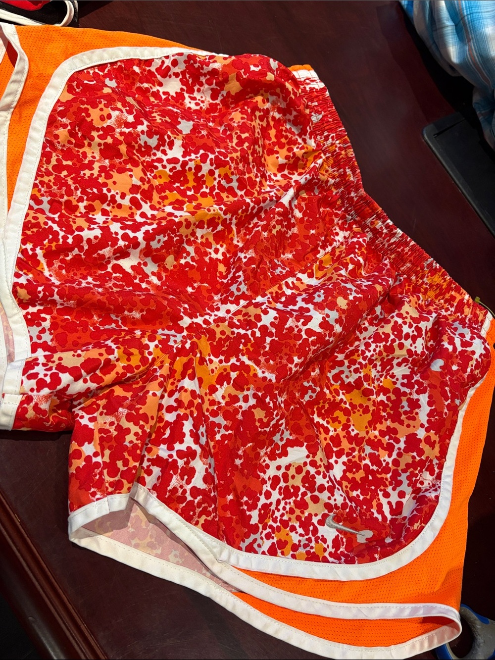 Nike Women's Red & Orange Dotted Floral Athletic Shorts